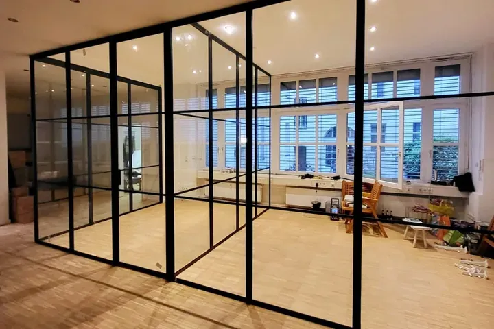 Crittall-style aluminium glazed partition wall in a London property