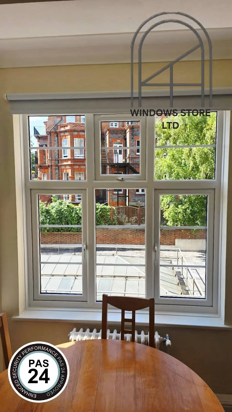 Timber casement windows in a London dining room