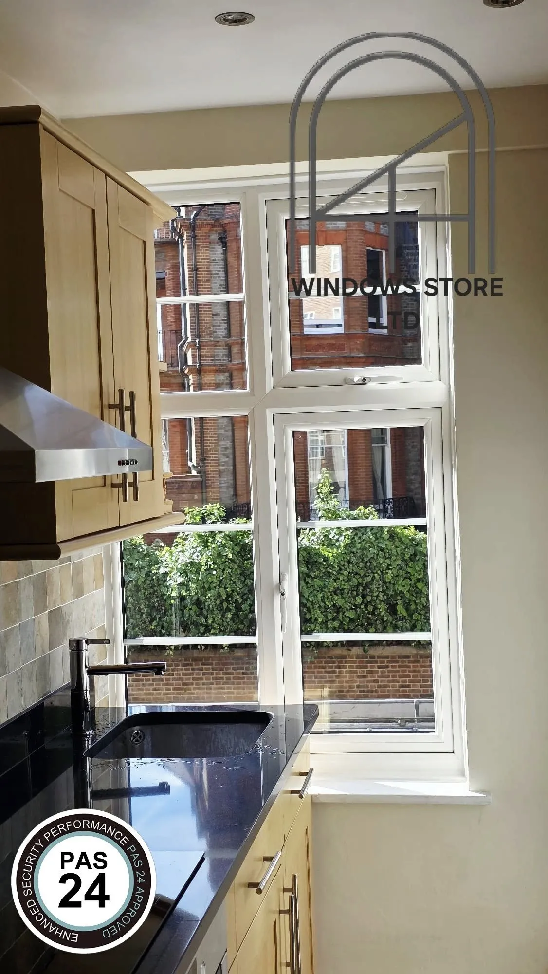 Timber casement windows in a London kitchen